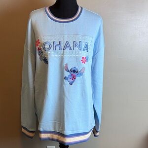 Disney Stitch Blue Ohana Embroidered Crewneck Sweatshirt Sz XL